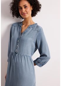 Jeanskleid Street One, Damen, Gr. 46, N-Gr, light blau soft wash, Jersey, Obermaterial: 100% Lyocell, figurumspielend kniefrei, V-Ausschnitt, Kleider Jeanskleid, weich fallende, vorgewaschene Optik, dekorative Knopfleiste