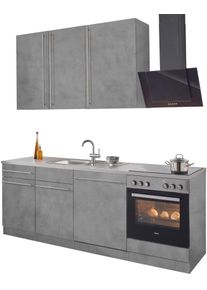 Wiho-K&uuml;chen K&uuml;chenzeile WIHO K&Uuml;CHEN "Chicago", grau (k&uuml;che: grau, korpus: betonfarben, arbeitsplatte: canvas grau), B:220cm T:60cm, Komplettk&uuml;chen-Sets, K&uuml;chenzeile, mit E-Ger&auml;ten, Breite 220 cm