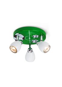 Brilliant LED Deckenstrahler "SOCCER", gr&uuml;n (gr&uuml;n, wei&szlig;), 3, &Oslash; 31cm H: 11cm, 1 Stk., Leuchten, Spotrondell wei&szlig;/gr&uuml;n-schwarz-wei&szlig;, 3 x GU10 max. 3W, 11cm H&ouml;he, LED Deckenstrahler