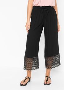 Culotte bonprix, Damen, Gr. 52, N-Gr, schwarz, Web, Obermaterial: 100% Viskose, loose fit, Hosen Culotte, aus Viskose, mit Spitze, loose fit, feminin