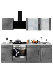 Wiho-K&uuml;chen K&uuml;chenzeile WIHO K&Uuml;CHEN "Cali", grau (k&uuml;che: grau, korpus: betonfarben, arbeitsplatte: canvas grau), B:220cm T:60cm, Komplettk&uuml;chen-Sets, K&uuml;chenzeile, mit E-Ger&auml;ten, Breite 220 cm