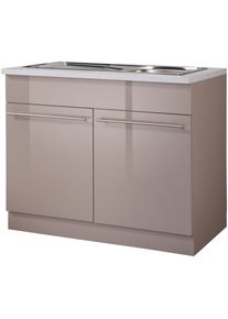 Wiho-K&uuml;chen Sp&uuml;lenschrank WIHO K&Uuml;CHEN "Chicago", braun (front: tr&uuml;ffel glanz, korpus: tr&uuml;ffel. arbeitsplatte: canvas grau), B:100cm H:85cm T:60cm, Schr&auml;nke, Sp&uuml;lenschrank, 100 cm breit, inkl. Einbausp&uuml;le aus Edelstahl