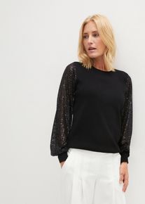 Strickpullover bonprix, Damen, Gr. 36/38 (S), schwarz, Strick, Obermaterial: 70% Viskose, 30% Polyamid. Obermaterial 2: 100% Polyester, unifarben, figurbetont h&uuml;ftbedeckend, Rundhals, weit Strickb&uuml;ndchen, Pullover Strickpullover, im weichen Viskose-Feinstrick, mit Ballon&auml;rmeln mit Pailletten