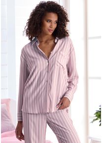 Pyjamaoberteil Lascana, Damen, Gr. 34, rosa (altrosa gestreift), Web, Obermaterial: 100% Viskose, gestreift, oversize h&uuml;ftbedeckend, eingesetzt Manschette, Shirts Pyjamaoberteil, in leichter Viskose Web-Qualit&auml;t