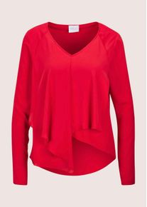 Madeleine Mode Langarmbluse MADELEINE "Volantbluse Elegante Bluse mit asymmetrischem Saum", Damen, Gr. 38, rot, Obermaterial: 100% Polyester PES., Modern, V-Ausschnitt, Blusen Langarmbluse