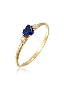 Silberring Elli "Ring Damen Ring Herz Zirkonia Liebe Verlobung 925 Silber vergoldet" Gr. 56, blau, Fingerringe, Damen, 56, Silber 925 (Sterlingsilber), Silberring