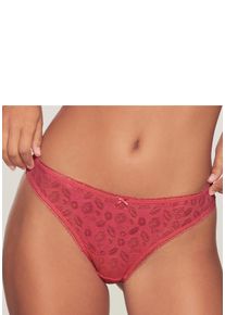 String Lascana, Damen, Gr. 32/34, blau (pink), Spitze, Obermaterial: 77% Polyamid, 23% Elasthan, Unterhosen String, aus Spitze in Kussmund-Optik