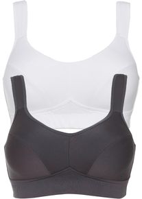 Sport-BH bonprix "Sport BH mit mittlerem Halt (2er Pack)", Damen, Gr. 80, Cup C, grau (anthrazit, wei&szlig;), Obermaterial: 92% Polyester, 8% Elasthan, BHs Sport-BH, f&uuml;r sportliche Aktivit&auml;ten, mit mittlerem Halt