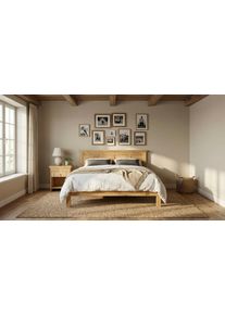 Massivholzbett OTTO HOME "Indra, Landhausstil, edles Design,zertifiziertes Massivholz", beige (natur), B:156cm H:80cm L:208,4cm, Betten, Massivholzbett, mit Kopfteil, mit dekorativen Fr&auml;sungen, aus Kiefer