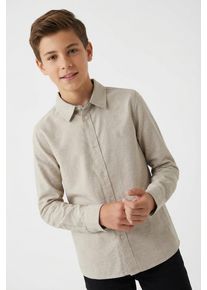 Langarmhemd name it "NKMNEWSA f&uuml;r Jungen mit Knopfleiste und Baumwollkomfort", Jungen, Gr. 134 (140), N-Gr, beige (pure cashmere), Web, Obermaterial: 100% Baumwolle, unifarben, regular fit normal, &Auml;rmel mit &Auml;rmelschlitz 1-Knopf-Manschette, Hemden Langarmhemd, unifarben, casual, regular fit, Baumwolle, Hemdkragen