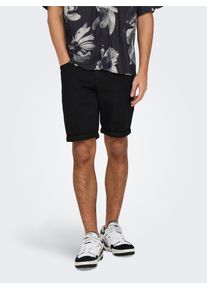 Only & Sons Jeansshorts ONLY & SONS "ONSPLY JOG BLK 0280 PIM DNM SHORTS NOOS", Herren, Gr. S, N-Gr, schwarz denim, Denim/Jeans, Obermaterial: 72% Baumwolle, 26% Polyester, 2% Elasthan, clean, unifarben, regular fit kniefrei, Jeans Jeansshorts, Baumwollmischung, regular fit