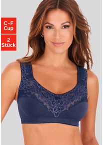 Entlastungs-BH Petite Fleur, Damen, Gr. 100, Cup E, blau (blau, wei&szlig;), Spitze, Obermaterial: 55% Baumwolle, 40% Polyamid, 5% Elasthan, BHs Entlastungs-BH, ohne B&uuml;gel, Baumwollqualit&auml;t, Packung &ndash; ideal f&uuml;r gro&szlig;e Gr&ouml;&szlig;en