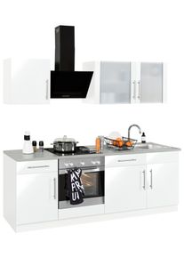 Wiho-K&uuml;chen K&uuml;chenzeile WIHO K&Uuml;CHEN "Cali", wei&szlig; (k&uuml;che: wei&szlig;, korpus: wei&szlig;, arbeitsplatte: canvas grau), B:220cm T:60cm, Komplettk&uuml;chen-Sets, K&uuml;chenzeile, mit E-Ger&auml;ten, Breite 220 cm