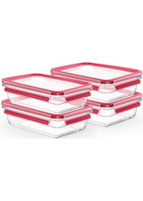Frischhaltedose Emsa "Clip & Close Glas Set, rechteckig, 100 % dichte Aufbewahrungsboxen", rot, B:16,7cm H:7cm L:22,6cm, Glas, Lebensmittelaufbewahrungsbeh&auml;lter, Frischhaltedose, sp&uuml;lmaschinen-, gefrier-, backofen-, mikrowellenfest