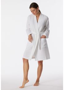 Bademantel Schiesser "Waffle Piqu&eacute;", Damen, Gr. M, wei&szlig; (100, wei&szlig;), Baumwolle, unifarben, Midil&auml;nge, Hausm&auml;ntel Bademantel, aufgesetzte Taschen, Baumwolle, Waffelpiqu&eacute;