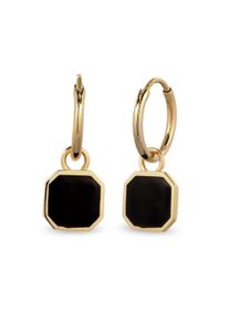 Paar Creolen Kuzzoi "Ohrringe Creolen Quadrat Emaille Schwarz 925 Sterling Silber" Gr. 24, gold, Ohrringe, Damen, Silber 925 (Sterlingsilber), Paar Creolen