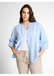 Schluppenbluse Tom Tailor PLUS, Damen, Gr. 54, blau (fjord blau irregular stripe), Web, Obermaterial: 55% Lyocell, 45% Viskose, gestreift, h&uuml;ftbedeckend, Rundhals, elastischer Bund, Blusen Schluppenbluse, mit Streifen-Design
