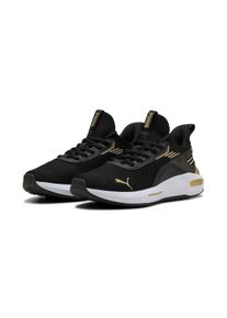 Slip-On Sneaker Puma "SOFTRIDE ENZO 5 HYPE", Damen, Gr. 42,5, schwarz (Puma schwarz, Puma gold), Textil, Schuhe Slip-On Sneaker, leicht profilierte Gummi-Laufsohle, nicht herausnehmbare Innensohle