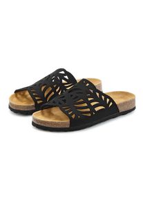 Pantolette Vivance "Mule, offener Schuh, Sandale, Sandalette, Sommerschuh", Damen, Gr. 42, schwarz, Obermaterial: 50% Textilmaterial, 35% Rindsleder, 15% Lederimitat. Decksohle: 100% Rindsleder. Laufsohle: 100% Synthetik, unifarben, Basic, Schuhe Pantolette, mit Korkfu&szlig;bett und Lederanteil