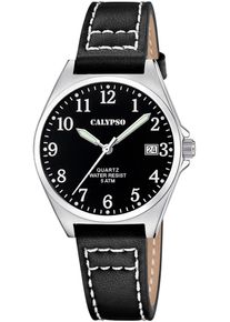 Quarzuhr Calypso Watches "Basic", schwarz, Armbanduhren, Damen, Quarzuhr, Armbanduhr, Damenuhr, Lederarmband, analog, Tag