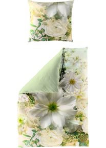 Wendebettw&auml;sche Bierbaum "Green Flower", gr&uuml;n, B/L: 135cm x 200cm, 1 Stk., 1 Stk., Mako-Satin, B/L: 80cm x 80cm, 2 Stk., Mako-Satin, Obermaterial: 100% Baumwolle, Bettw&auml;sche, Wendebettw&auml;sche, Mako-Satin, 100 % Baumwolle, mit floralem Muster, pflegeleicht