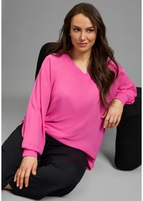 Shirtbluse LAURA SCOTT CURVE "Gro&szlig;e Gr&ouml;&szlig;en", Damen, Gr. 42, pink (fuchsia), Web, Obermaterial: 100% Polyester, unifarben, V-Ausschnitt, Fledermaus&auml;rmel Rippb&uuml;ndchen, Blusen Shirtbluse, mit sportivem Rippenb&uuml;ndchen