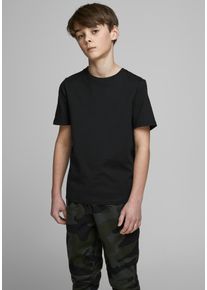 Jack & Jones Rundhalsshirt JACK & JONES JUNIOR "JJEORGANIC figurbetont, atmungsaktiv, kombinierbar", Jungen, Gr. 140 (146), schwarz, Jersey, Obermaterial: 100% Baumwolle, unifarben, slim fit normal, Rundhals, Shirts Rundhalsshirt, unifarben, casual, slim fit, Jersey, Rundhals