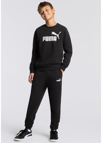 Trainingsanzug Puma "ESS NO1 LOGO CREW SWEAT SUIT FL B", Jungen, Gr. 176, schwarz (Puma schwarz), Fleece, Obermaterial: 66% Baumwolle, 34% Polyester, bedruckt, regular fit, Sportanz&uuml;ge Trainingsanzug, zweiteilig, entspannte Passform, ohne Kapuze