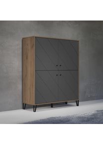 Highboard Home Affaire "Molveno", eiche kraft gold melamin, graphite tiefzieh, B:123cm H:136cm T:40cm, FSC-zertifizierter Holzwerkstoff, Sideboards, Highboard, Highboard mit 4 T&uuml;ren & Soft-Close - (B/T/H) 123/40/136 cm