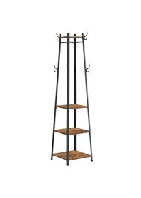 Boxxx Kleiderst&auml;nder, Braun, Schwarz, Metall, Holzwerkstoff, Vintage, 43x180x43 cm, Hutablage, standfeste F&uuml;&szlig;e, Garderobe, Garderobenst&auml;nder