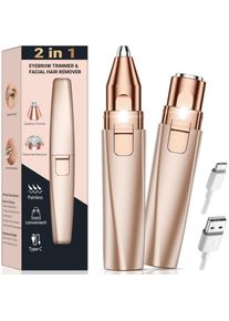 Eyebrow Trimmer Facial Hair Removal for Women: 2 in 1 Rechargeable Face Shaver and Eyebrow Razor, Painless Electric Hair Remover
