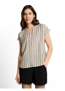 Kurzarmbluse Tom Tailor, Damen, Gr. 46, olive wei&szlig;, Web, Obermaterial: 82% Viskose, 18% Polyamid, gemustert, normal h&uuml;ftbedeckend, Rundhals, abgesteppte Kante, Blusen Kurzarmbluse, Sommerbluse mit floralem Muster