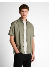 Kurzarmshirt Tom Tailor Denim, Herren, Gr. XL, sea spray, Single Jersey, Obermaterial: 55% Leinen, 45% Baumwolle, unifarben, normal h&uuml;ftbedeckend, Rundhals, Shirts Kurzarmshirt, mit Leinen und Button-Down-Kragen