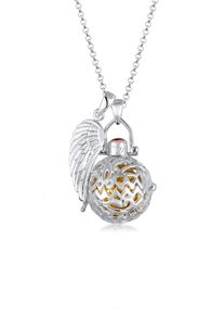Lange Kette NENALINA "Halskette Engelsfl&uuml;sterer Granat (16 mm) Fl&uuml;gel 925 Silber" Gr. 80, silber, Halsketten, Damen, Silber 925 (Sterlingsilber), Lange Kette
