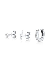 Piercing-Set Elli "Ohrringe Blitz Creole 3er Set 925 Silber, mit Kristallen von Swarovski" Gr. 10, silber, Piercings, Damen, Blacklist, Silber 925 (Sterlingsilber), Piercing-Set