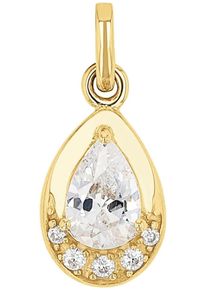 Kettenanh&auml;nger Amor "Tropfen", gold (gelbgoldfarben, kristallwei&szlig;, kristallwei&szlig;), Schmuckanh&auml;nger, Damen, Gelbgold 375, 0,64 g, Kettenanh&auml;nger, mit Zirkonia (synth.)