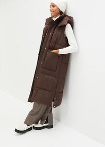 bonprix Wattierte Steppweste mit abnehmbarer Kapuze, braun, Gr.50, Lange Steppweste mit aufgesetzten Taschen