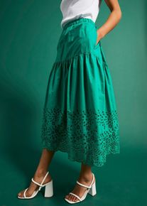 Gonna midi in puro cotone con ricami traforati, Verde, Taglia 50, bonprix