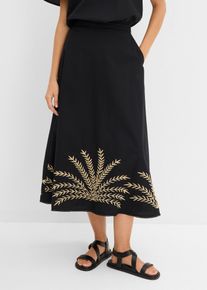 Gonna lunga con ricamo, Nero, Taglia 52, bonprix