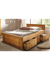 Massivholzbett OTTO HOME "Hugo, FSC zertifiziert, Landhausstil, zeitlos und edel", natur, ge&ouml;lt, B:152cm H:84,5cm L:212cm, Betten, Massivholzbett, Stauraumbett, extra belastbar, Made in EU, viele Breiten