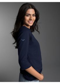 T-Shirt TRIGEMA "TRIGEMA Langarmshirs aus Biobaumwolle", Damen, Gr. S, blau (navy, c2c), Single Jersey, 100% Baumwolle (Bio-Baumwolle kbA), Basic, lang, ohne Ausschnitt, Shirts T-Shirt