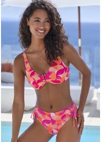 B&uuml;gel-Bikini-Top Lascana "Tilly", Damen, Gr. 44, Cup C, blau (beere, pfirsich), Recycling-Polyamid, bedruckt, Bikini-Oberteile B&uuml;gel-Bikini-Top, mit modernem Allover-Print