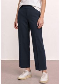 Stoffhose Street One "Punto di Roma", Damen, Gr. 46, L&auml;nge 28, shadowed navy, Web, Obermaterial: 65% Viskose, 30% Polyamid, 5% Elasthan, unifarben, normal lang, Hosen Stoffhose, Punto di Roma Hose mit Knopfdetail