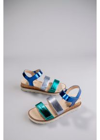 Keilsandalette ANISTON SHOES, Damen, Gr. 37, blau (blau kombiniert), Lederimitat, metallic, Schuhe Keilsandalette, Sandale, Sommerschuh, Klettschuh, Metallic-Optik