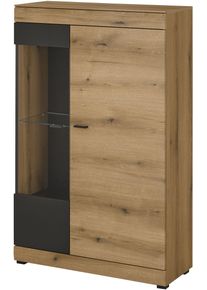 Vitrine Home Affaire "Soleto, Vitrinenschrank in Evoke Eiche, moderne Glasvitrine", braun (eiche evoke), B:90cm H:141cm T:35cm, FSC-zertifizierter Holzwerkstoff, Schr&auml;nke, Vitrine, ausreichend Stauraum, schwarze Griffe aus Metall, zeitlos