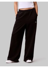 Sweathose Calvin Klein Jeans "A- FRENCH TERRY BADGE LOGO PANT", Damen, Gr. M (40), N-Gr, schwarz, Sweatware, Obermaterial: 100% Baumwolle, unifarben, weit lang, Hosen Sweathose, mit weitem Bein