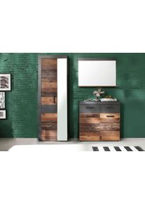 Garderoben-Set Home Affaire "Ilana", graphit grau matera, old wood, absetzung: graphit grau matera, Kastenm&ouml;bel-Sets, Garderoben-Set, Garderobenm&ouml;bel im modernen Industrial Style mit antikfarbenen Griffen