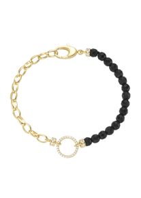 Armband "Armband mit schwarzen Achat-Kugeln und Zirkonia, Silber 925", gold, Giorgio Martello MILANO, Armb&auml;nder, Damen, Silber 925 (Sterlingsilber), Armband