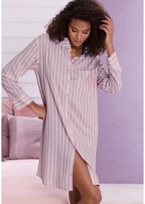 Nachthemd Lascana, Damen, Gr. 50, N-Gr, rosa (altrosa gestreift), Web, Obermaterial: 100% Viskose, gestreift, oversize knielang, eingesetzt Manschette, Kleider Nachthemd, in leichter Webware aus Viskose