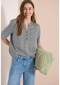 Kurzarmbluse Cecil, Damen, Gr. XL (44), palm breeze gr&uuml;n, Web, Obermaterial: 100% Viskose, gestreift, l&auml;ssig geschnitten h&uuml;ftbedeckend, Rundhals, abgesteppte Kante, Blusen Kurzarmbluse, Sommerbluse mit Split Neck und Streifen